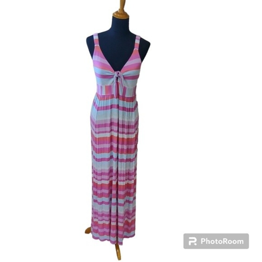 Summer & Sage Striped Maxi Sleeveless Knit Dress M Pink New